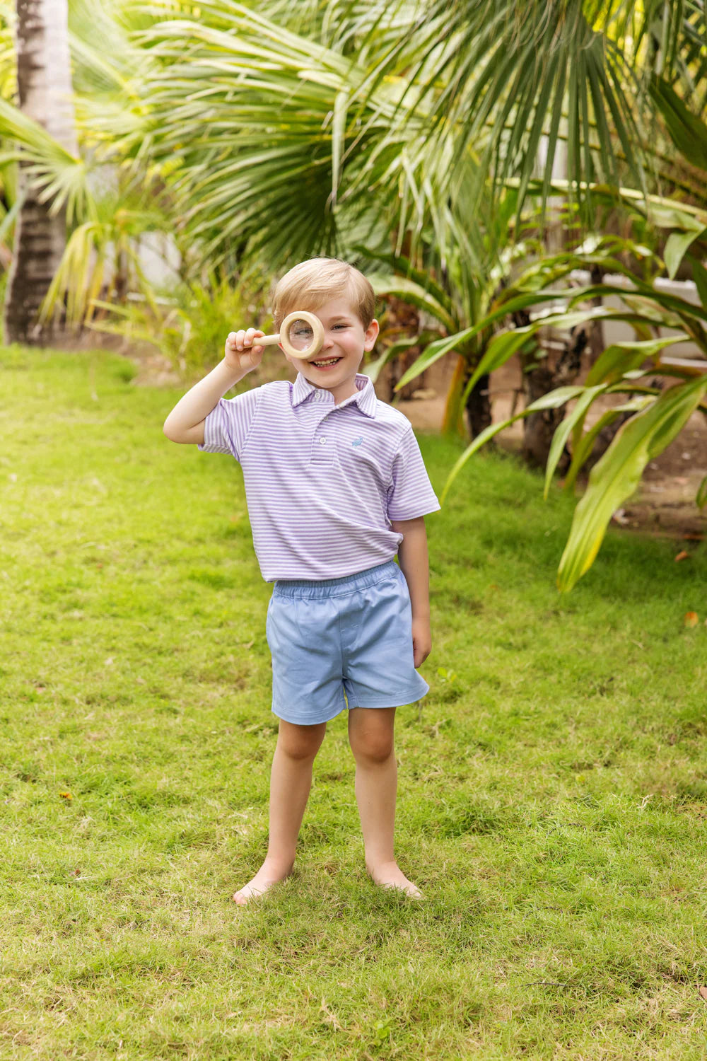 Prim and Proper Polo Lauderdale Lavender Stripe with Beale Street Blue Stork