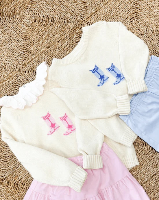 Intarsia Sweater - Blue Cowboy Boots