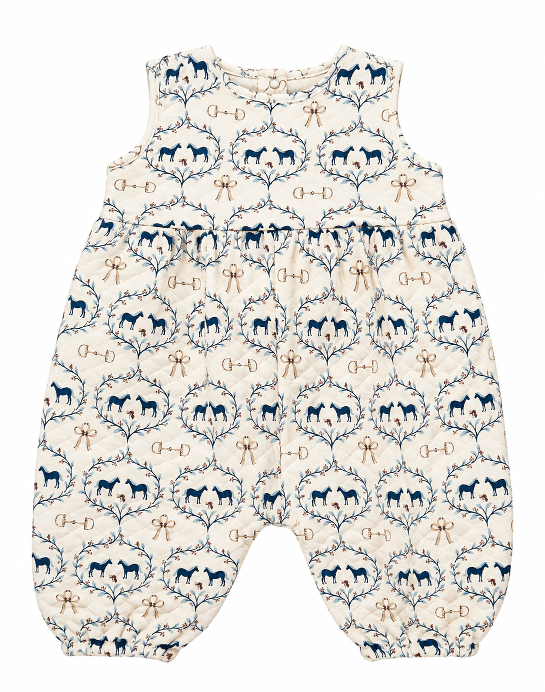 Sleeveless Rebecca Romper Quilted Horse Bits and Bows Palmetto Pearl