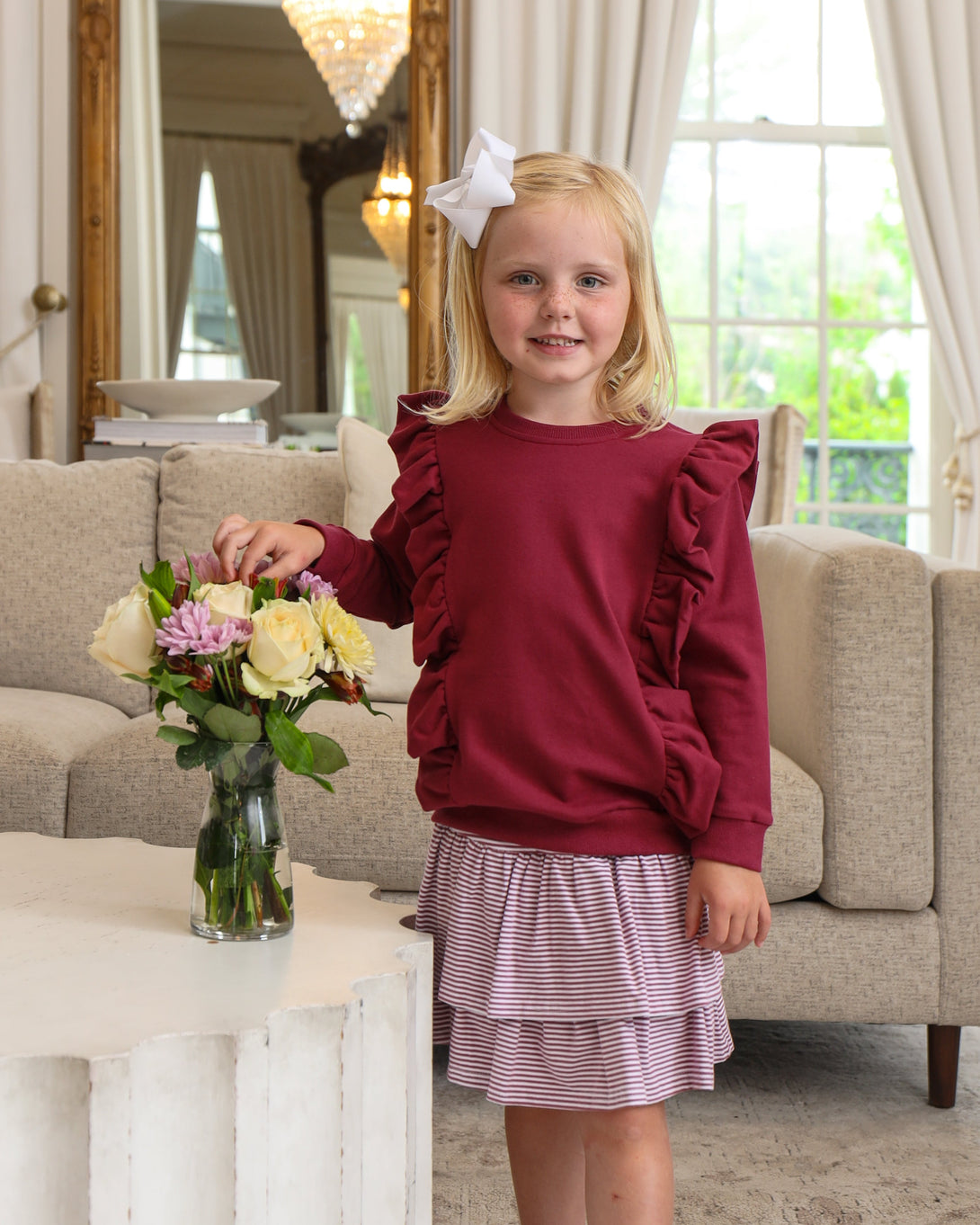 Laura Ruffle Pullover Cranberry