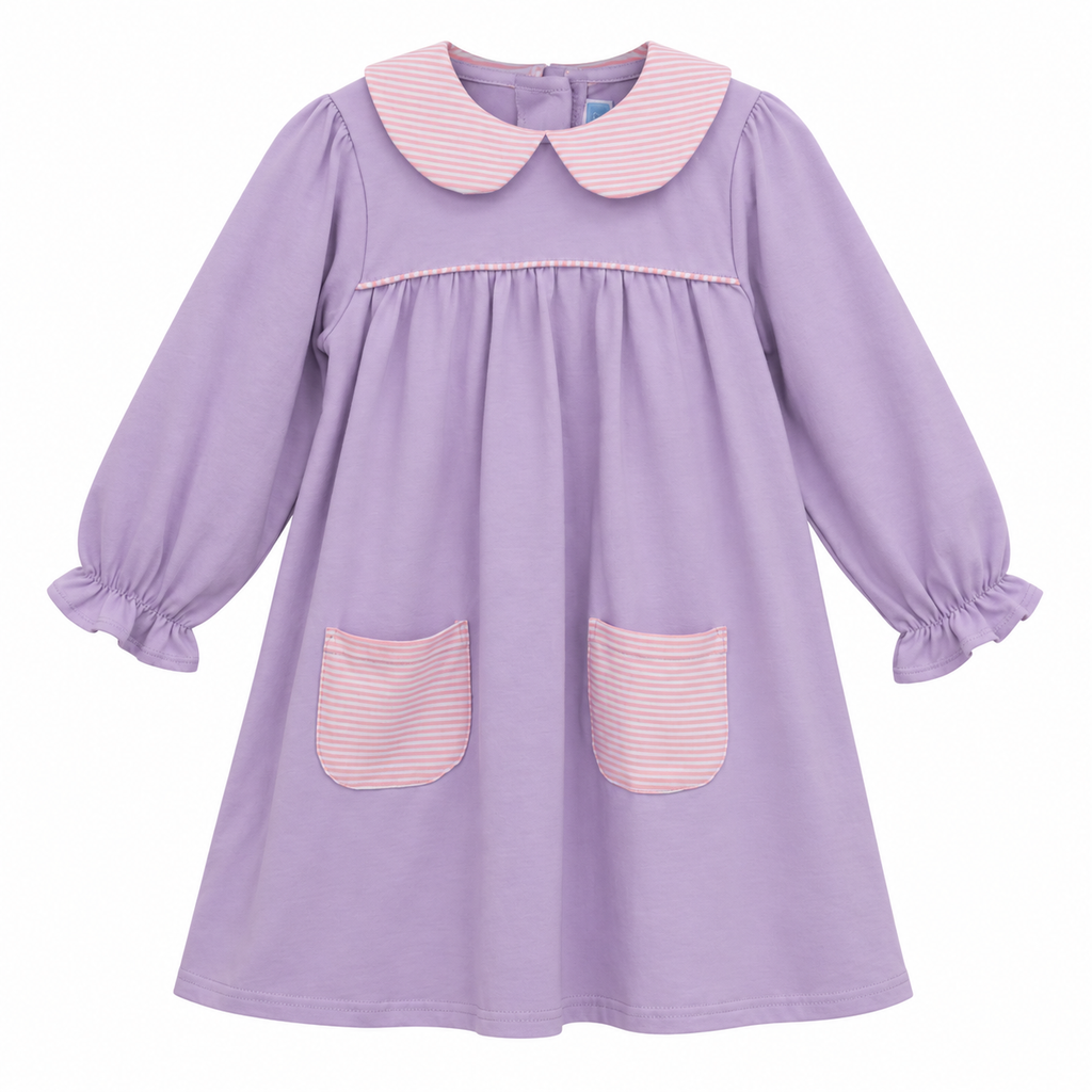 Abigail Dress - Lavender/Light Pink Stripe