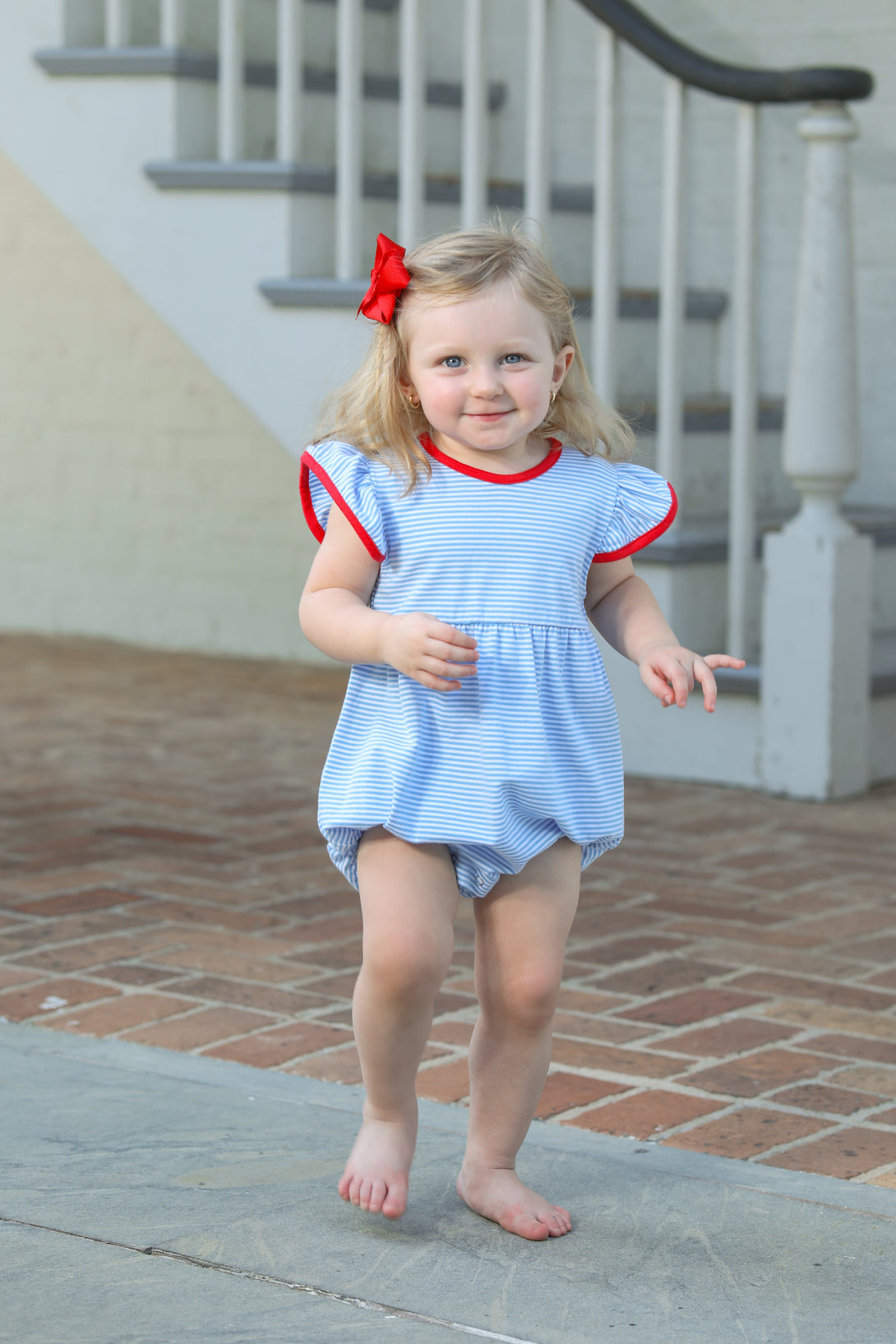 Lucy Bubble Cornflower Stripe and Red