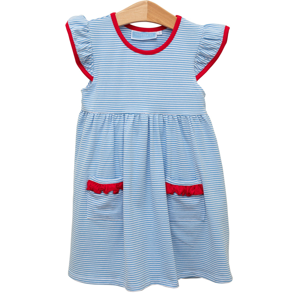 Lucy Dress Cornflower Stripe and Red