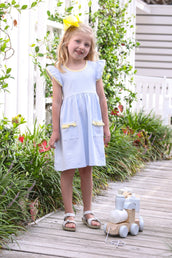 Lucy Dress in Light Blue Stripe & Yellow