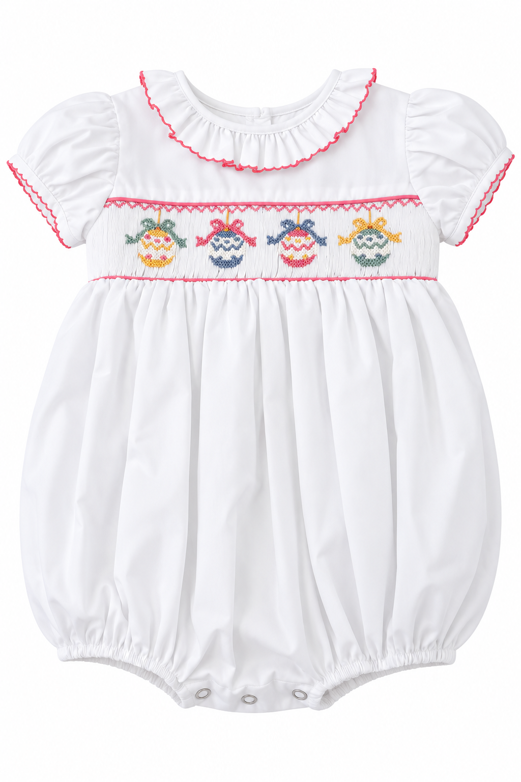 Rose Ruffle Smocked Waist Bubble - Christmas Ornament