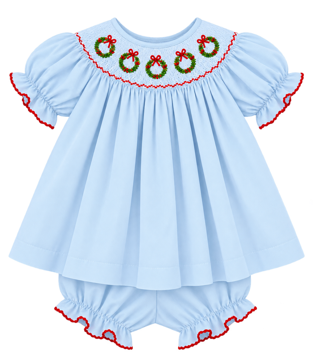 Christmas Wreath Smocked Bloomer Set