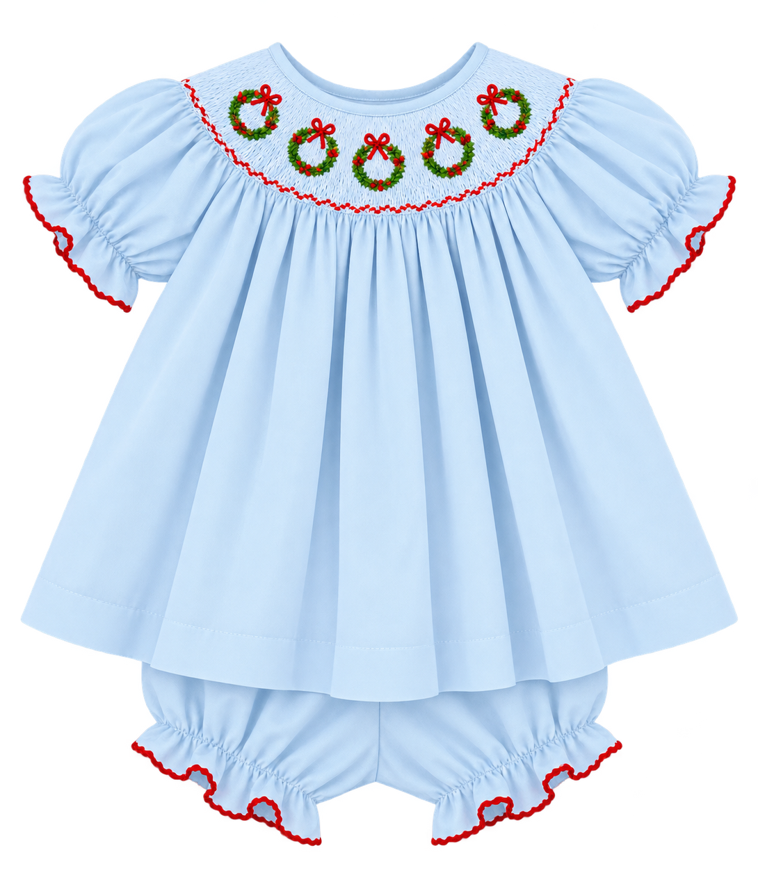 Christmas Wreath Smocked Bloomer Set