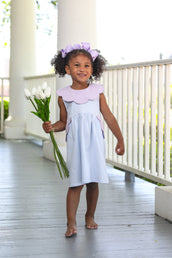 Penelope Dress Light Blue Stripe and Lavender