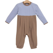 Preston Romper Dusty Blue Stripe/Brown PRE-ORDER
