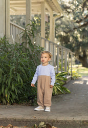 Preston Romper Dusty Blue Stripe/Brown PRE-ORDER