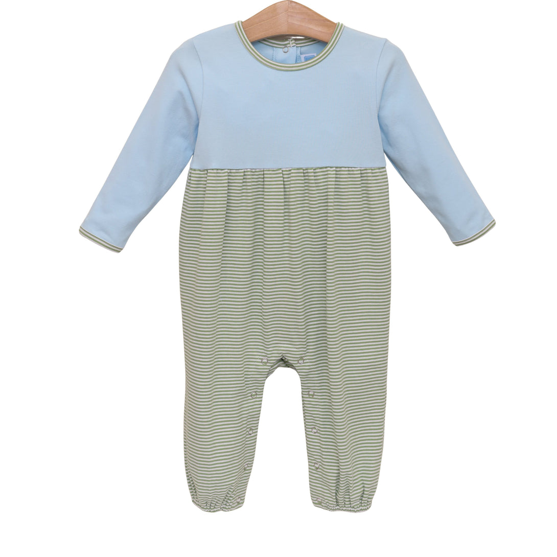 Preston Romper Green Stripe/Light Blue PRE-ORDER