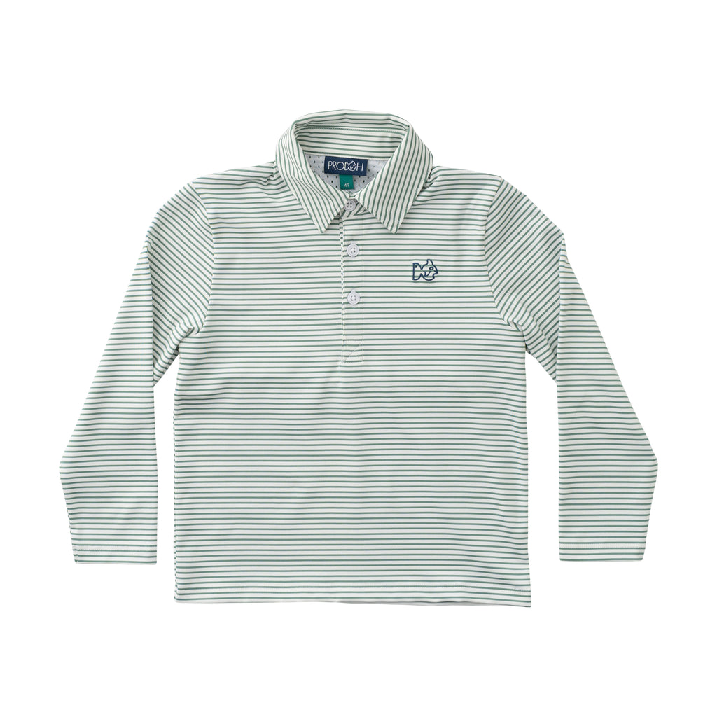 Boys Long Sleeve Pro Performance Polo Frosty Spruce Stripe PRE-ORDER