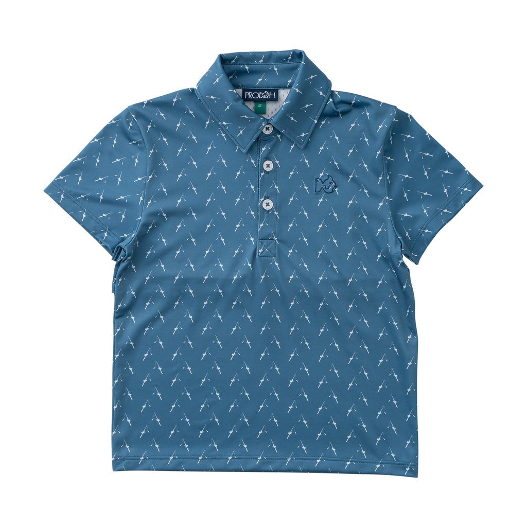 Boys Pro Performance Polo Copen Blue Fishing Rod Print PRE-ORDER
