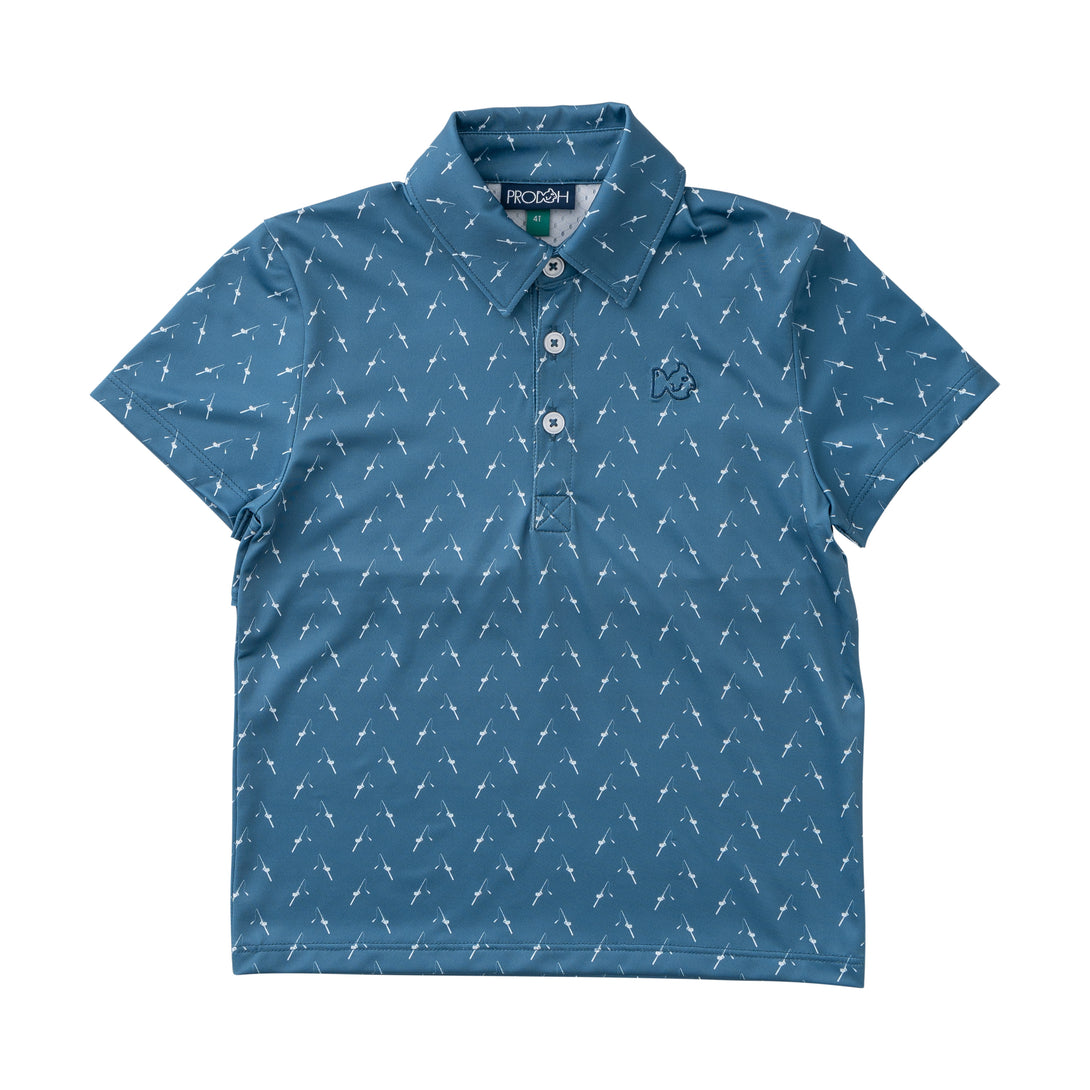 Boys Pro Performance Polo Copen Blue Fishing Rod Print