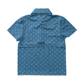 Boys Pro Performance Polo Copen Blue Fishing Rod Print
