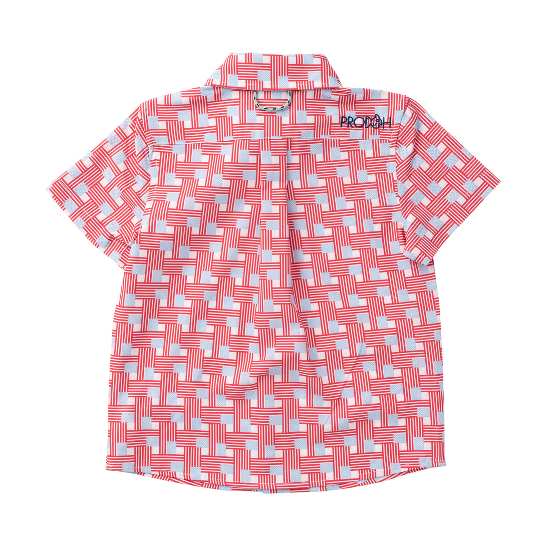 Boys Short Sleeve Button Down Shirt American Flag Plaid