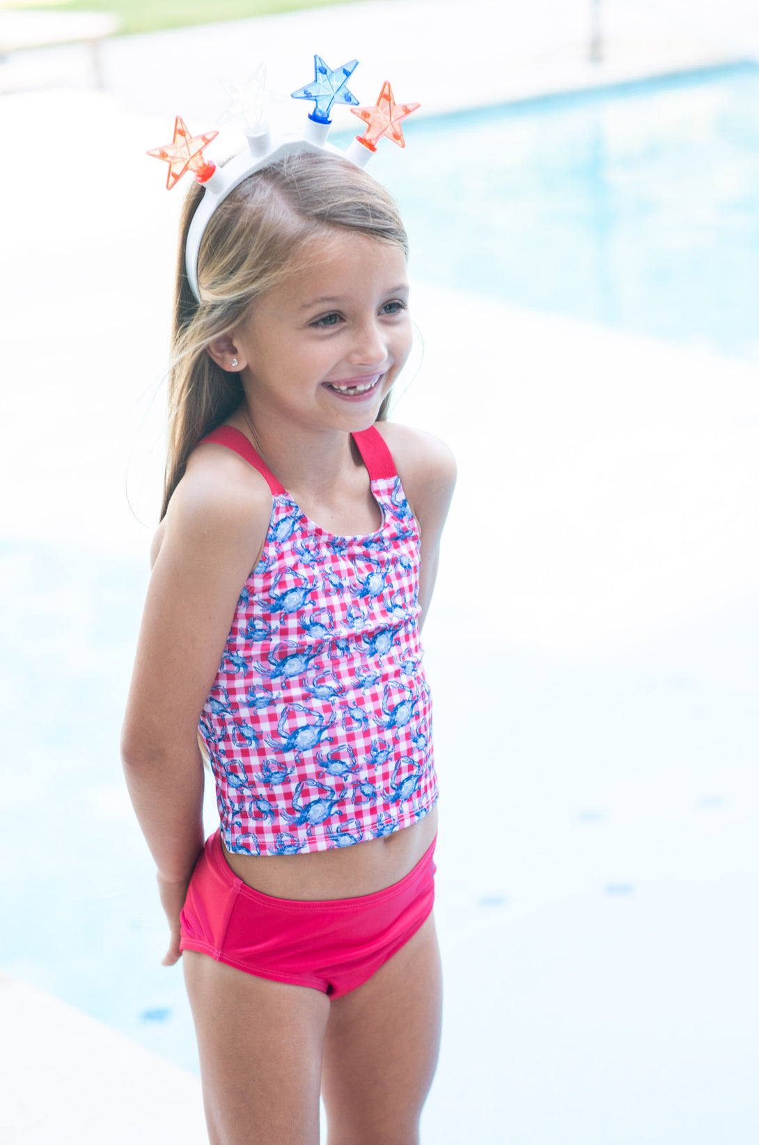 Americana Crab Picnic Print in Tournament Time Tankini