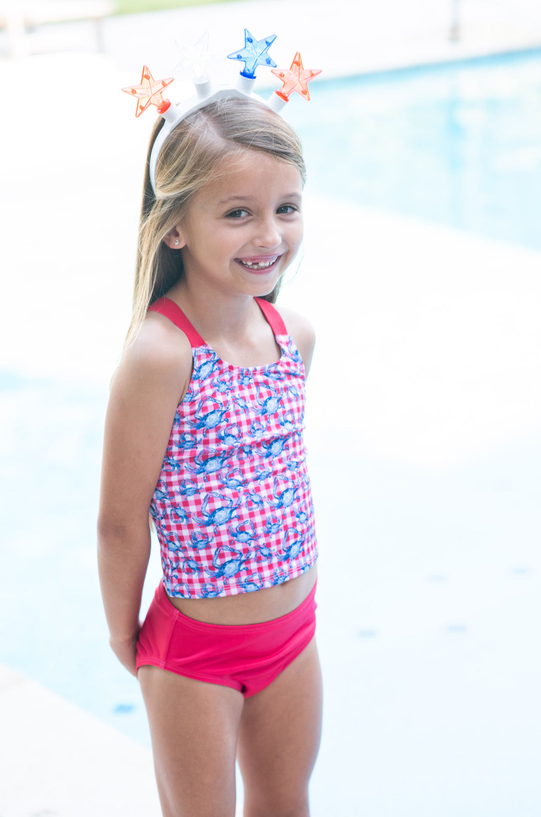 Americana Crab Picnic Print in Tournament Time Tankini