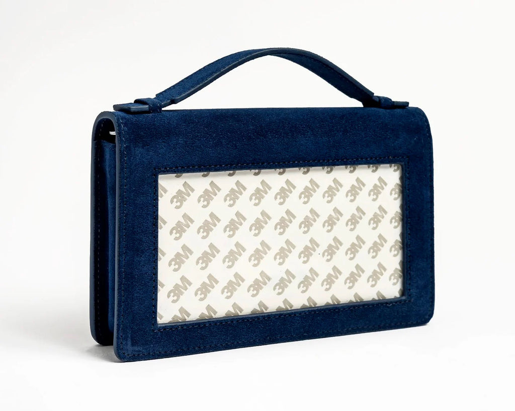 The Everyday Clutch - Navy Suede with Silver Chain