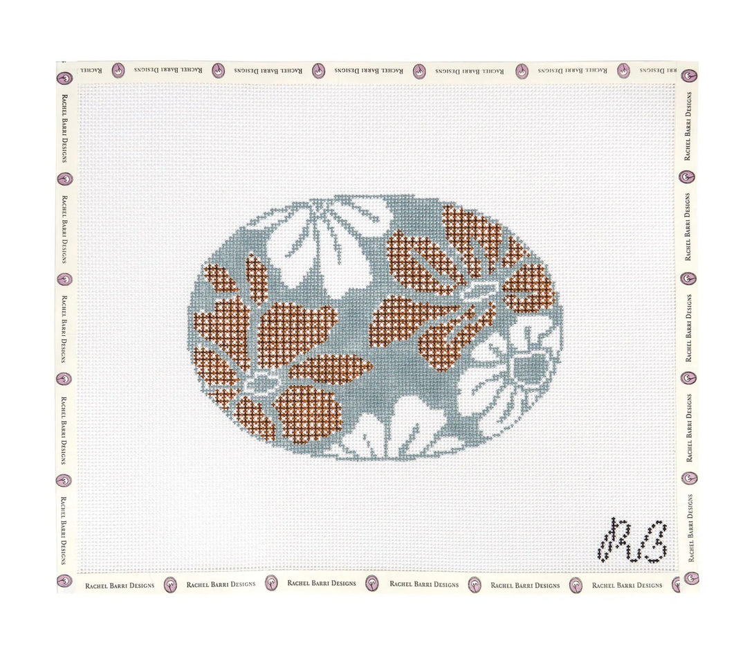 Gingham Blooms Oval - Blue