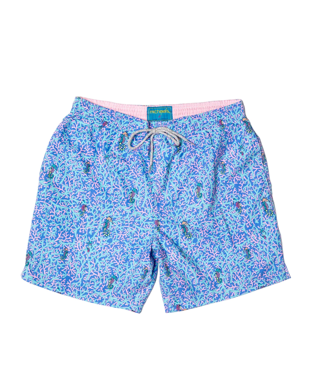Boys Cyclist Swim Trunks - Rainbow Seahorses Aqua