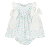 Azure Blooms Dress with Bows Print