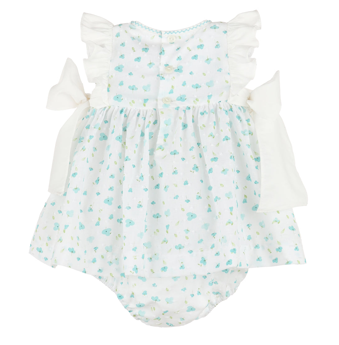 Azure Blooms Dress with Bows Print