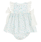 Azure Blooms Dress with Bows Print