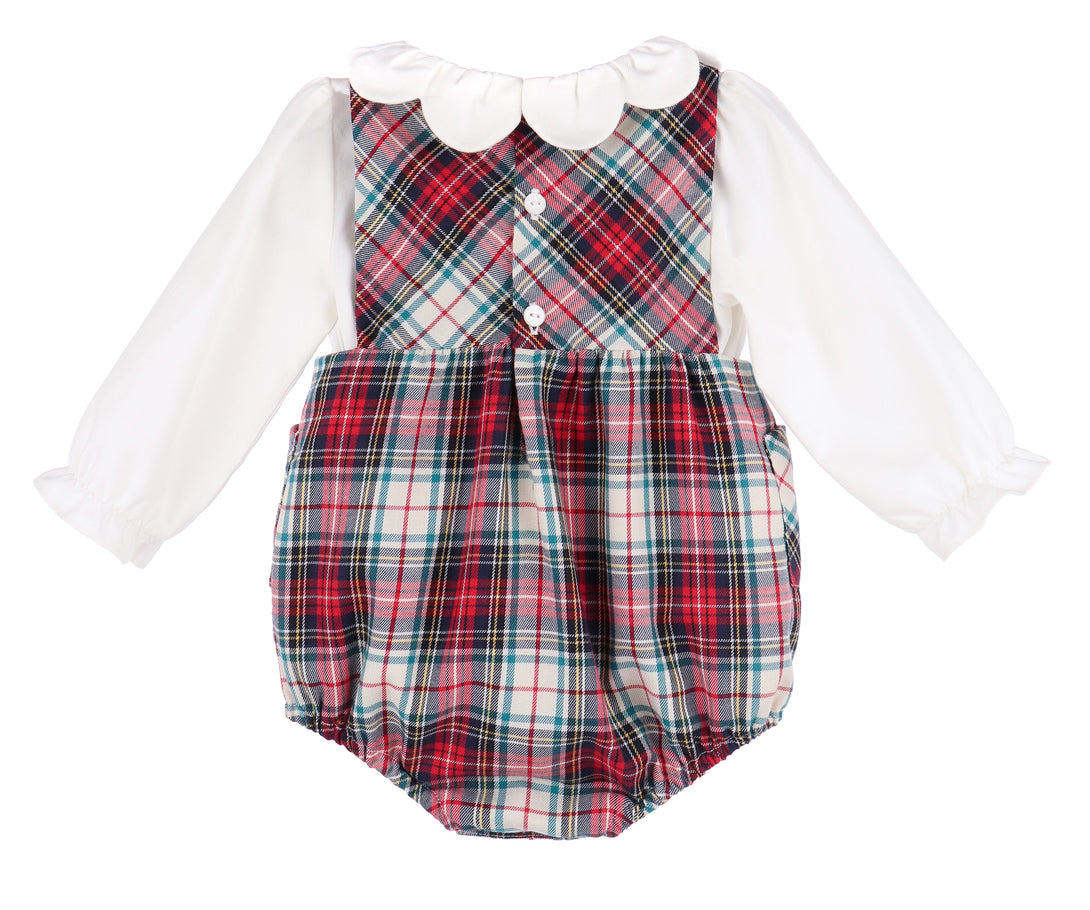 Gingerbread Plaid Bow Overall
