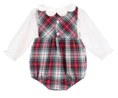 Gingerbread Plaid Bow Overall