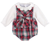 Gingerbread Plaid Bow Overall