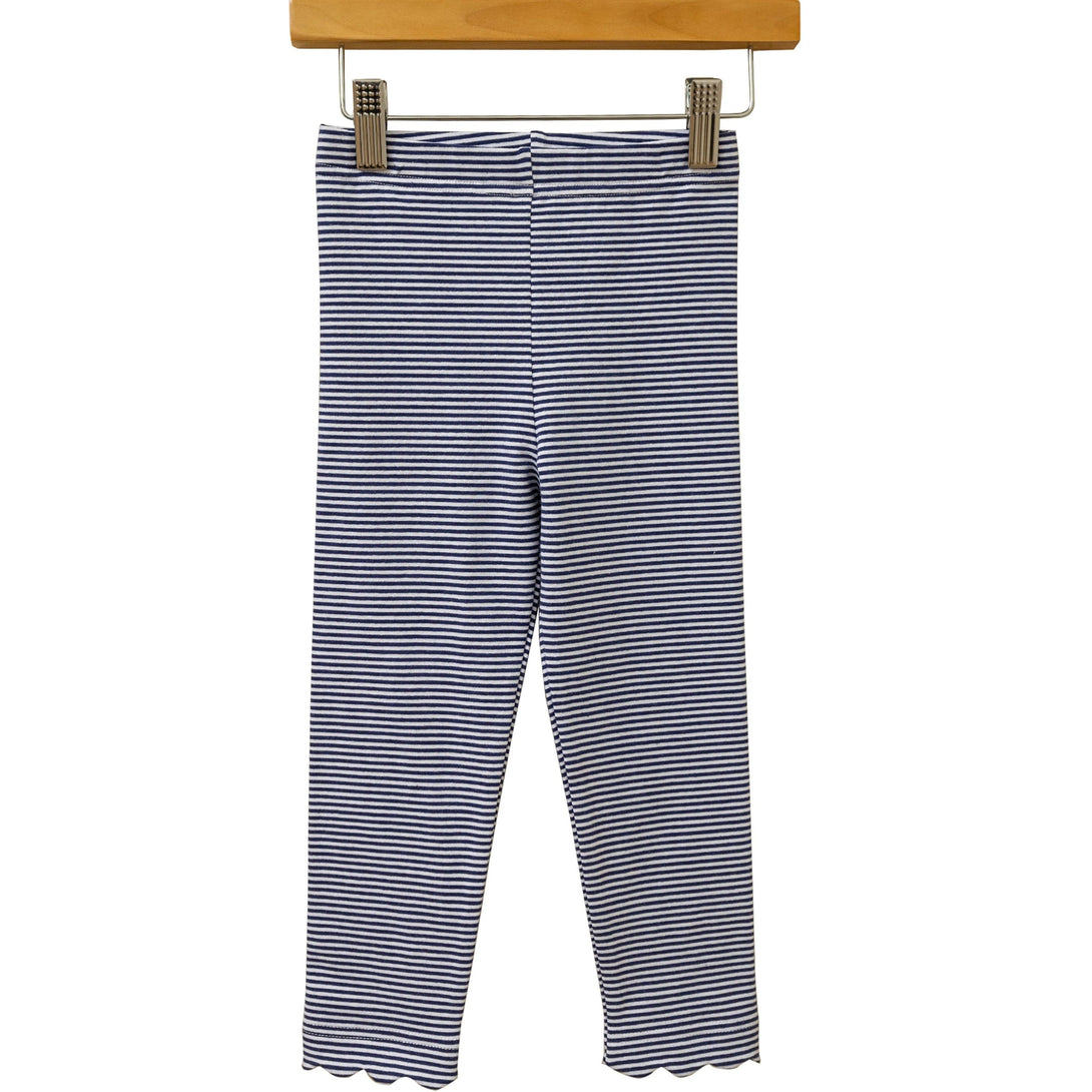Scallop Leggings Navy Stripe