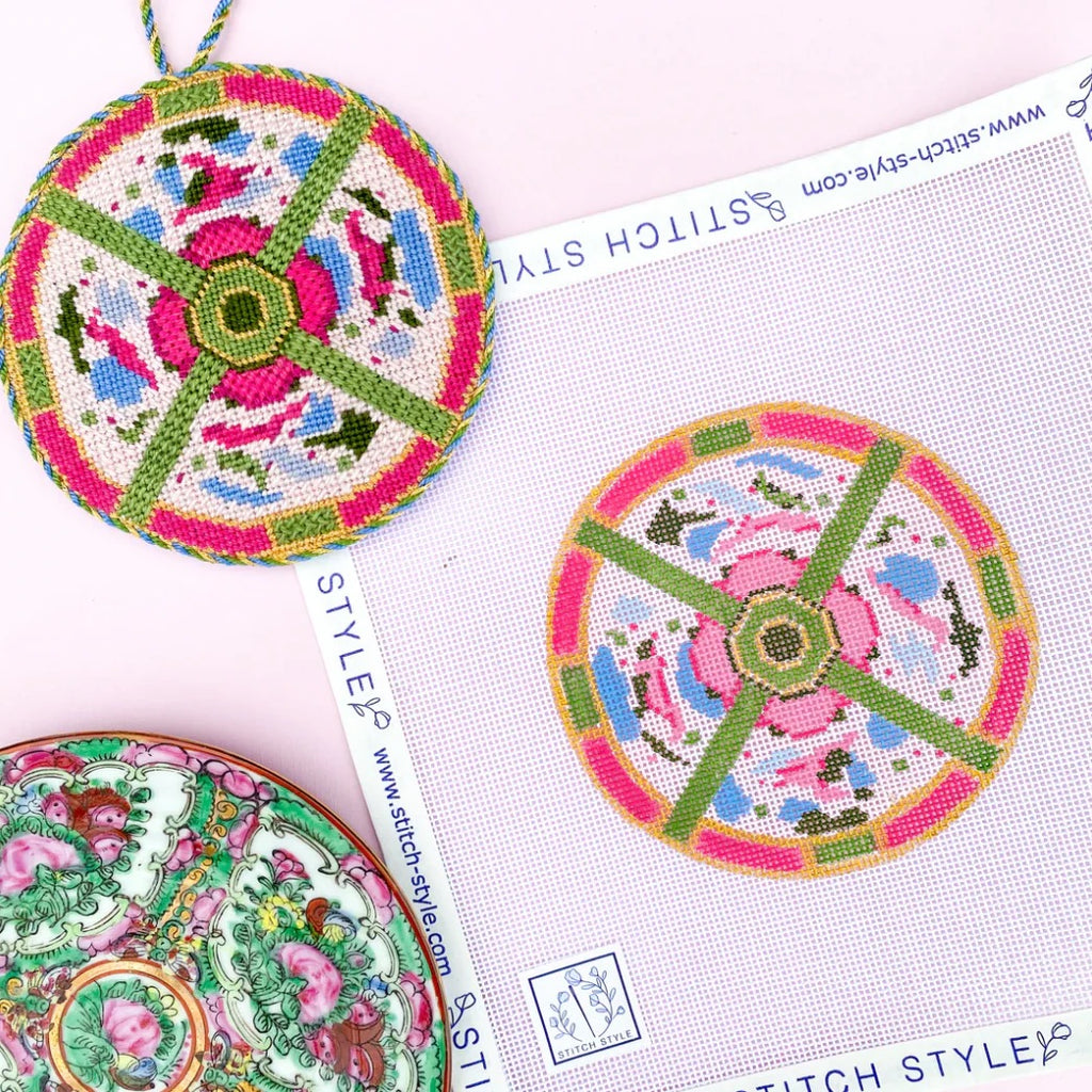 Famille Rose Plate Needlepoint Canvas
