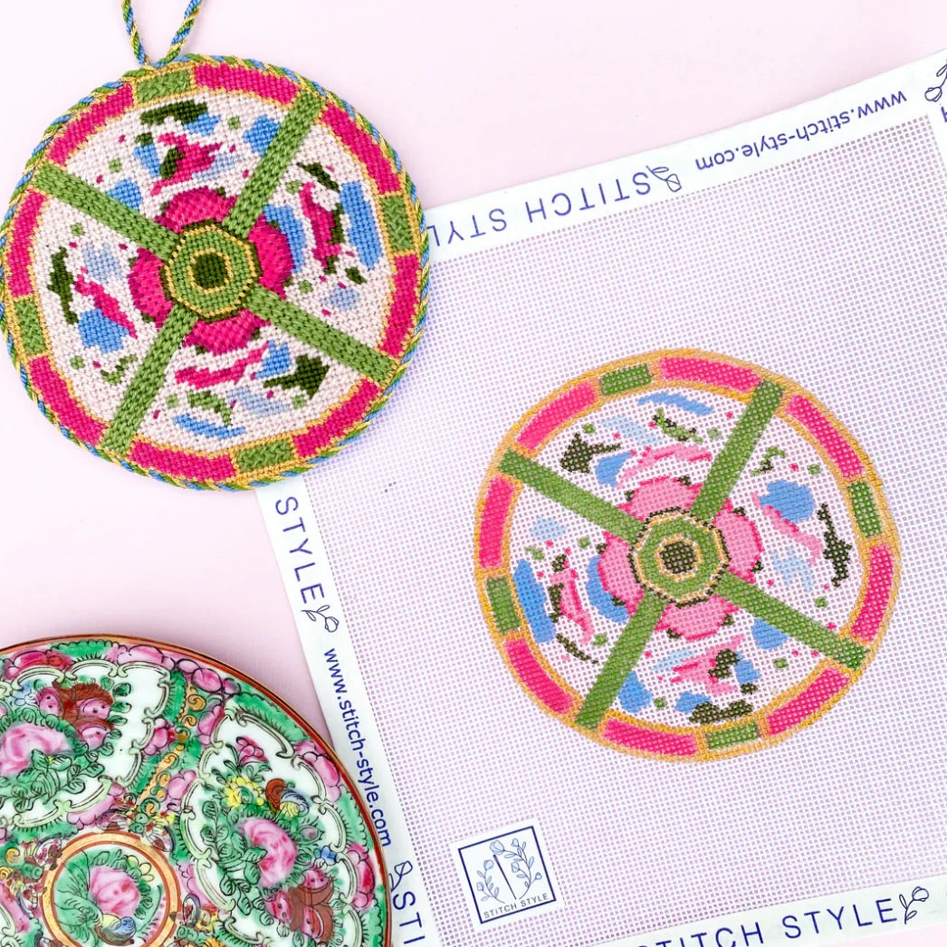 Famille Rose Plate Needlepoint Canvas