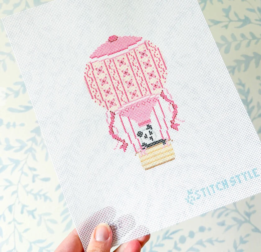 Pink Hot Air Balloon With Panda Needlepoint Canvas