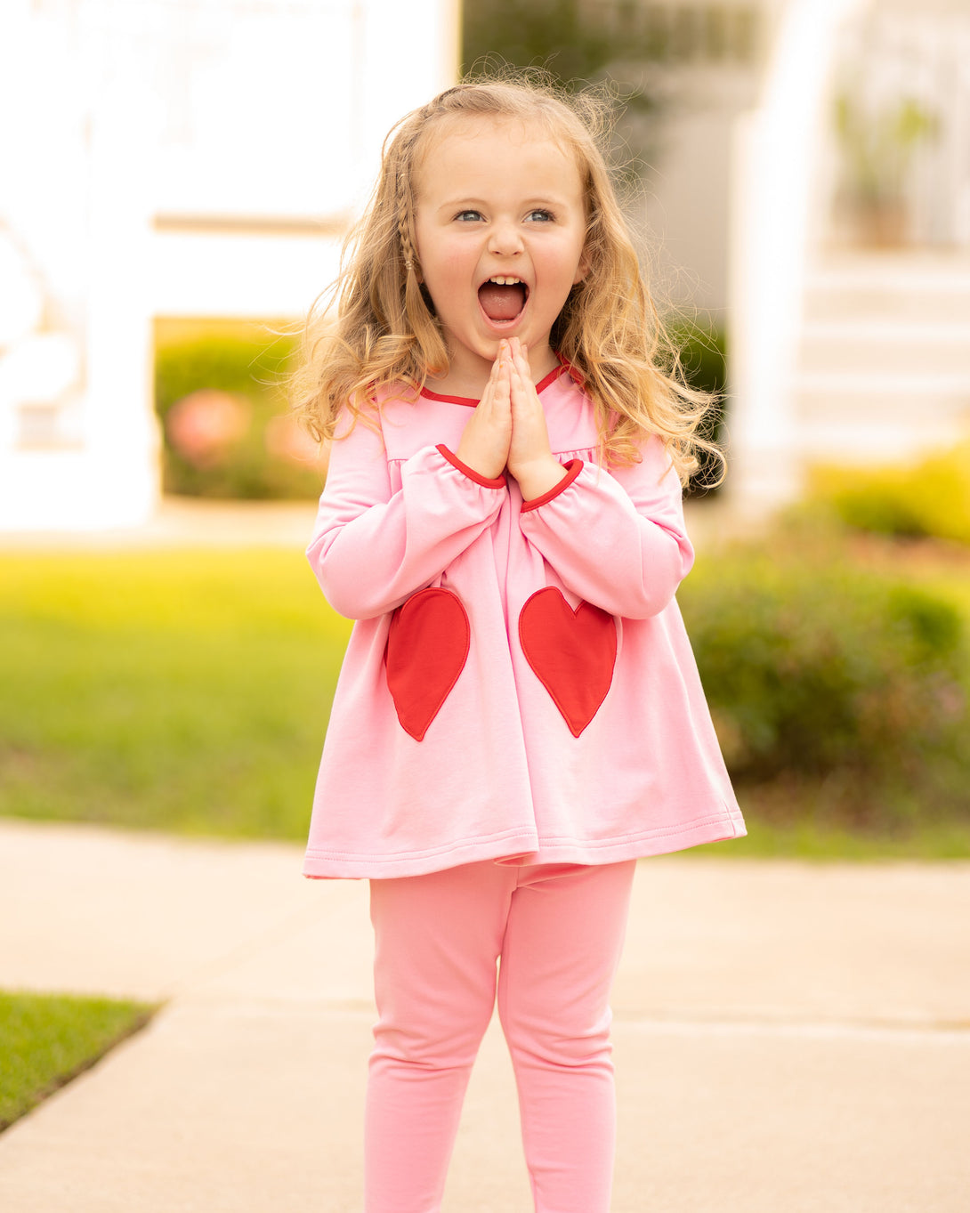 Tabby Tunic and Leggings Pink with Hearts