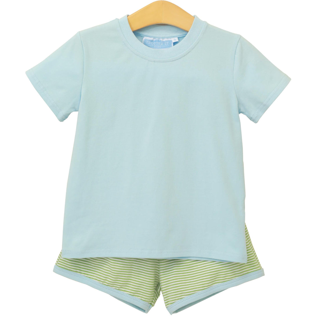Thomas Short Set in Green Stripe Light Blue PRE-ORDER
