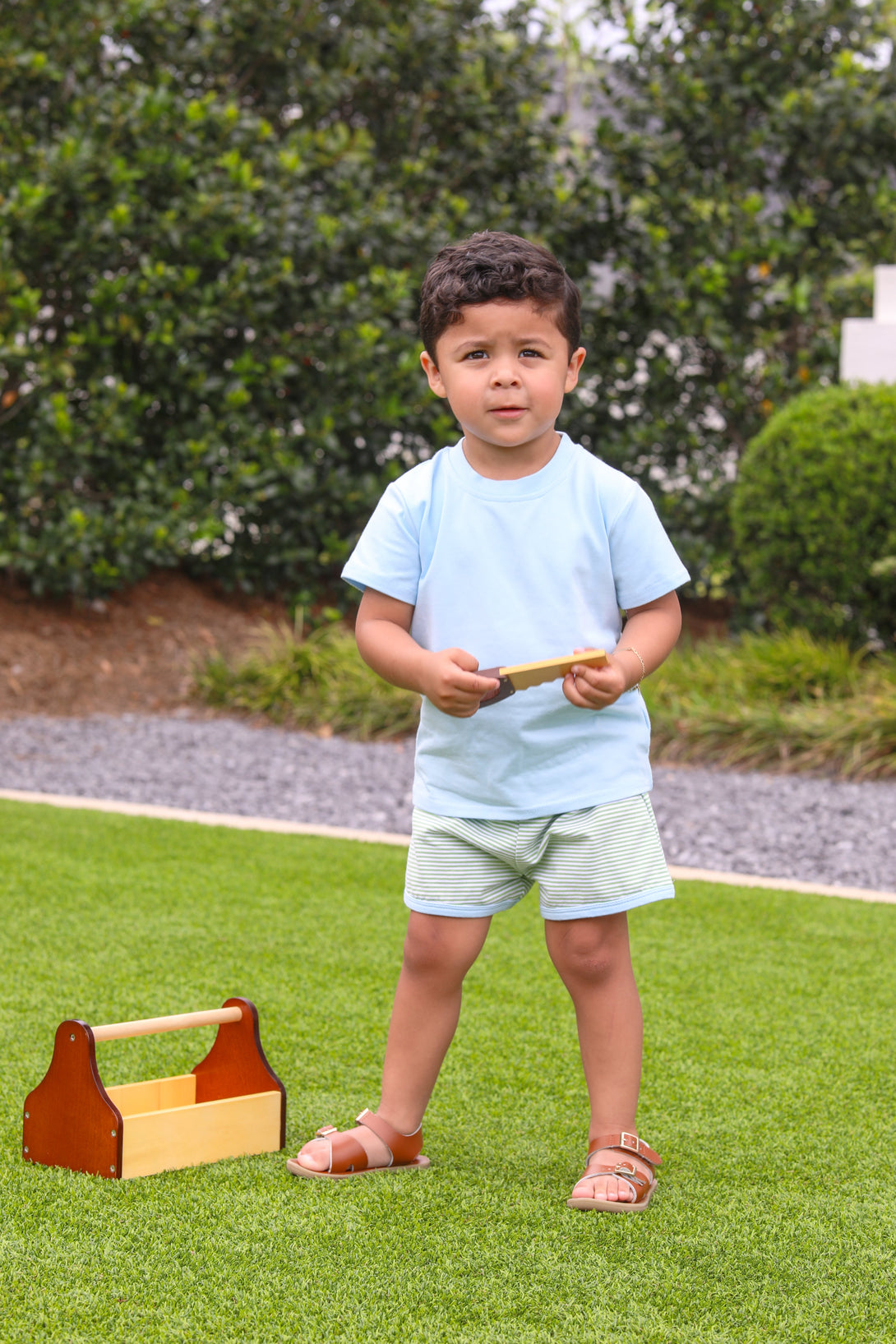 Thomas Short Set in Green Stripe Light Blue PRE-ORDER