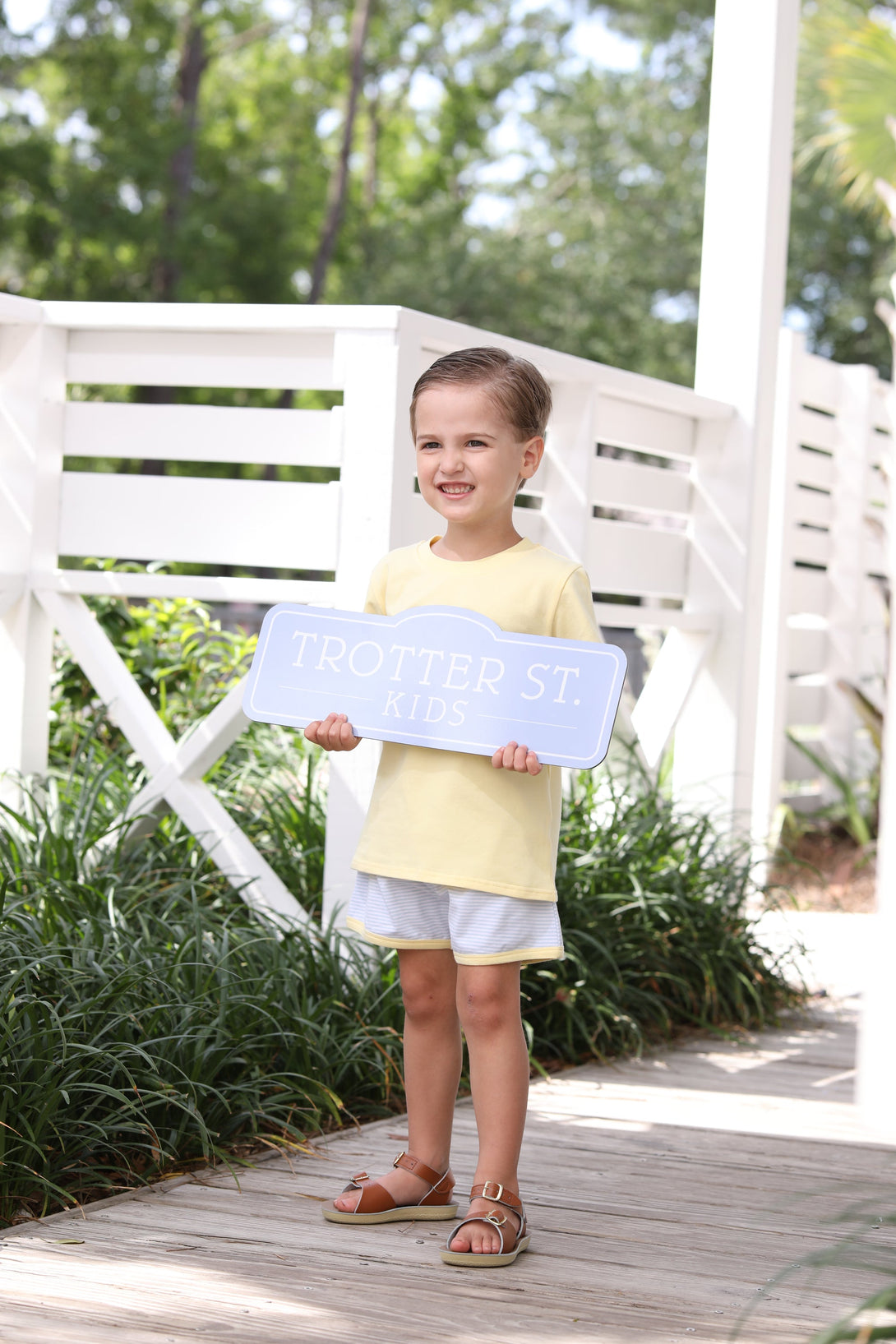 Thomas Short Set in Light Blue Stripe & Yellow