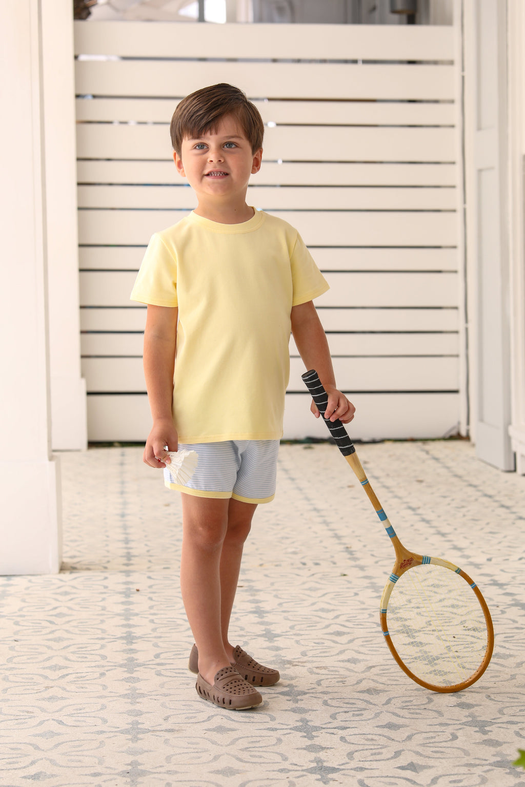 Thomas Short Set in Light Blue Stripe & Yellow