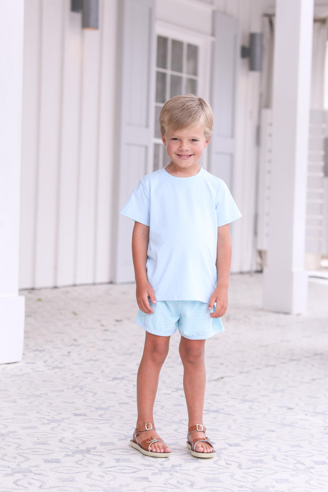 Thomas Short Set in Mint Stripe & Light Blue