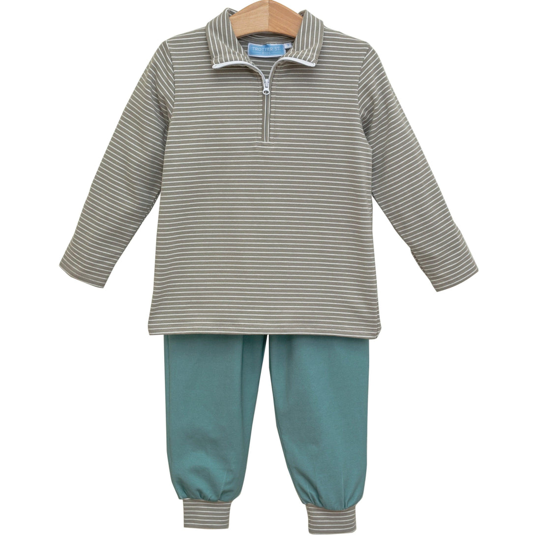 Tucker Pullover Set Beige Stripe and Sage