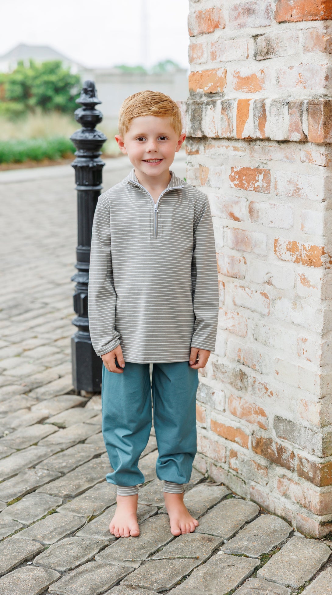 Tucker Pullover Set Beige Stripe and Sage