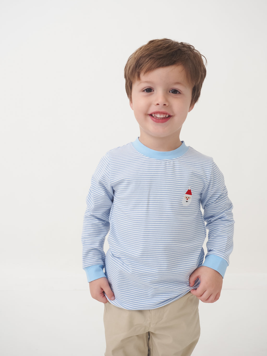 Light Blue Stripe Santa Crew Cuff Long Sleeve Tee PRE-ORDER
