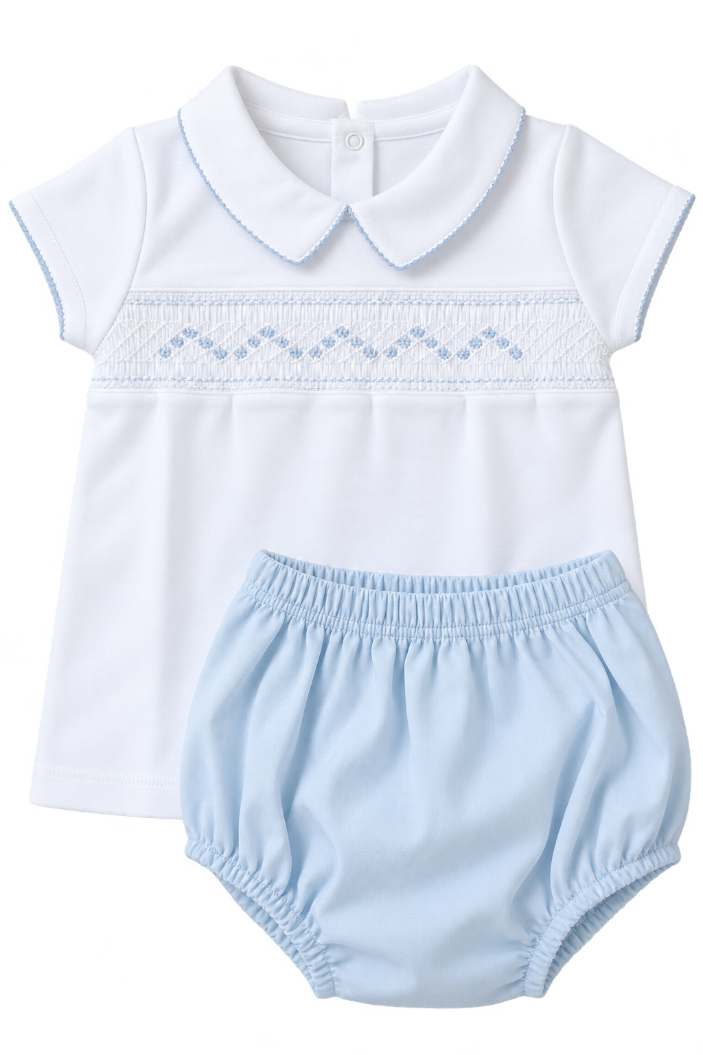 Spring Riley and Ryan Smocked Collared Diaper Set - Blue
