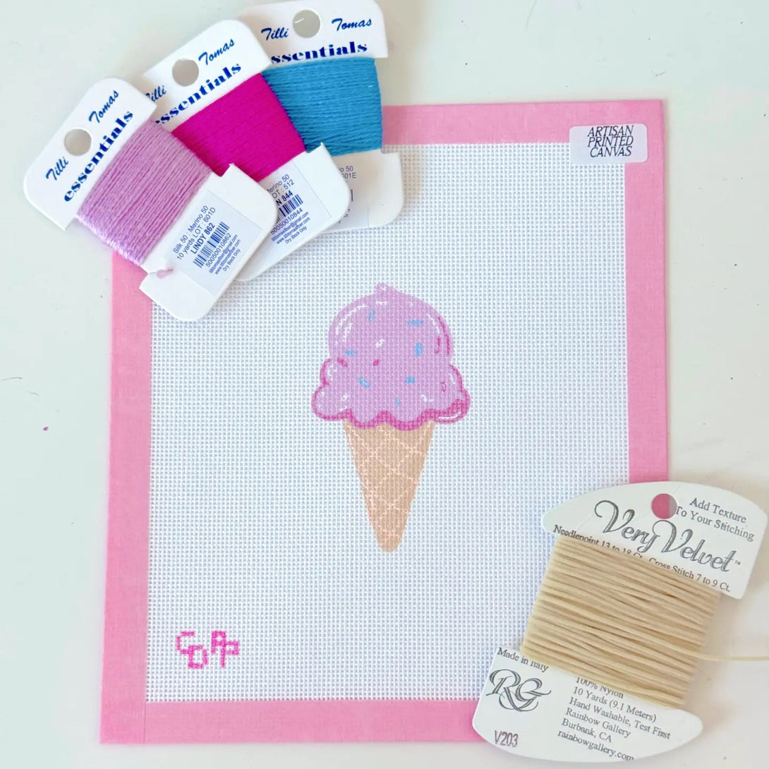 Pink Ice Cream Cone Needlepoint Canvas,