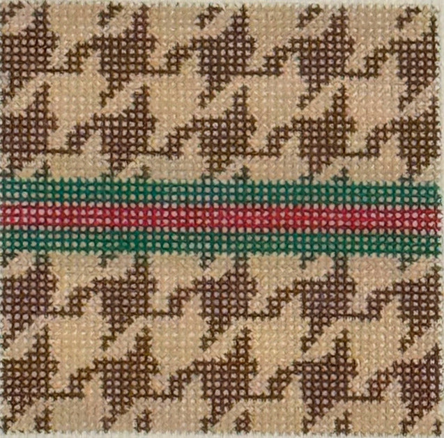 3" Square Insert Houndstooth with Gucci Stripe Tan, Green and Red
