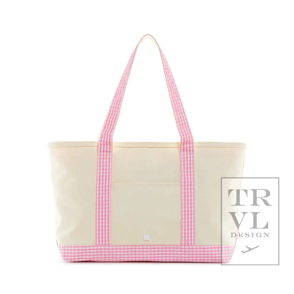 Medium Tote - Coated Canvas Gingham Pink Trim