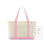 Medium Tote - Coated Canvas Gingham Pink Trim