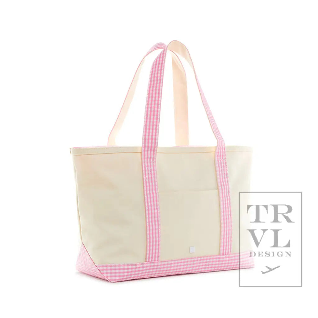 Medium Tote - Coated Canvas Gingham Pink Trim